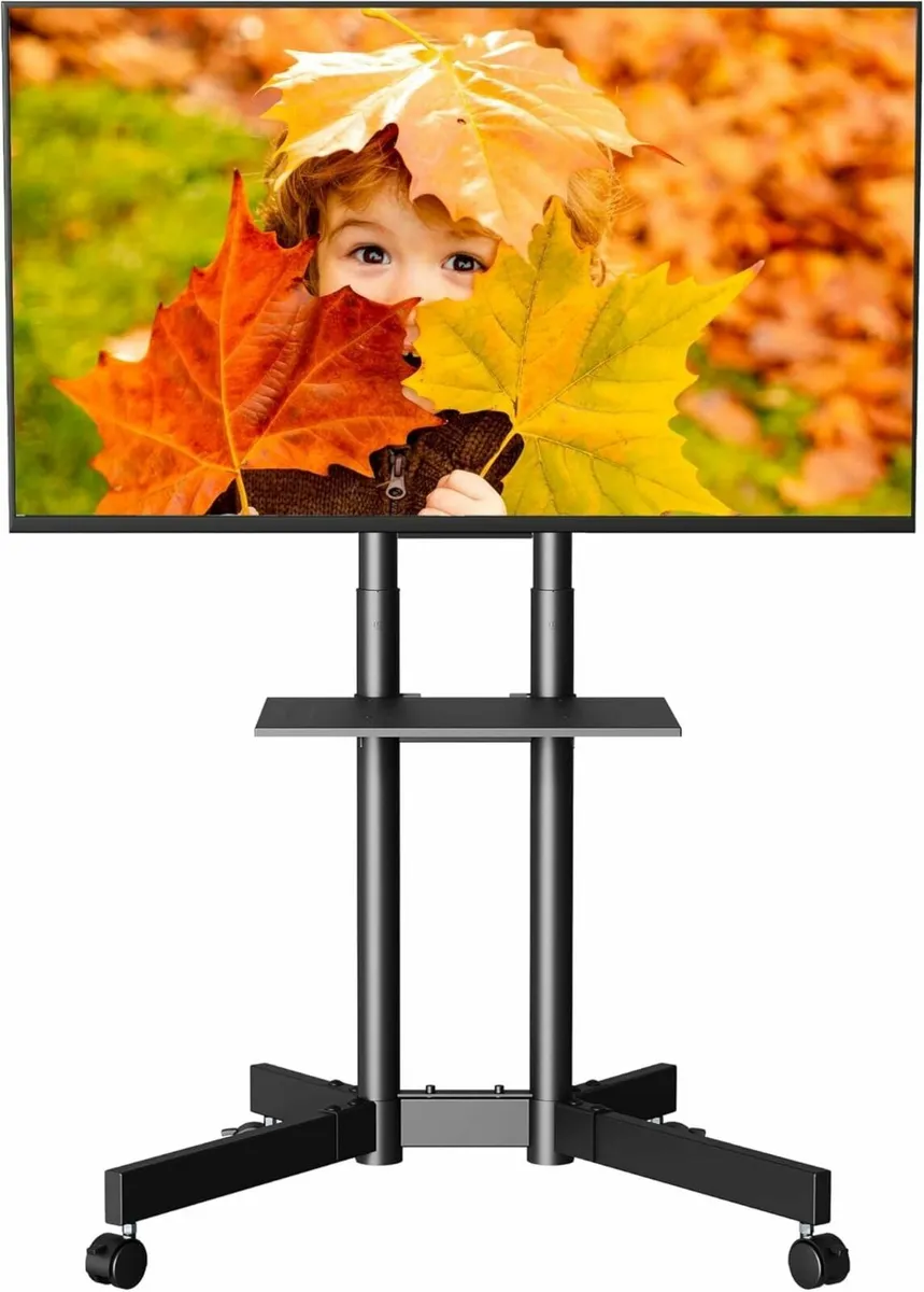 Mobile TV Stand on Wheels Rolling Cart with - Image 1