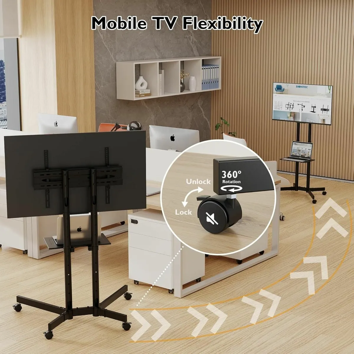 Mobile TV Stand on Wheels Rolling Cart with - Image 4