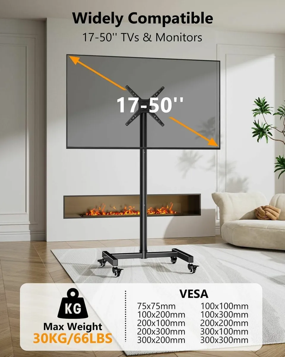Mobile TV Stand on Wheels for 17-50 Inch TVs - Image 4