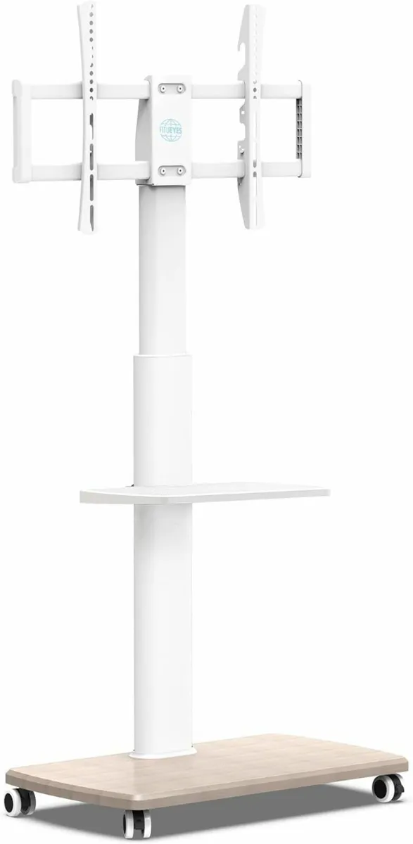 White TV Stand on Wheels with Wood Base for 32-70 - Image 1
