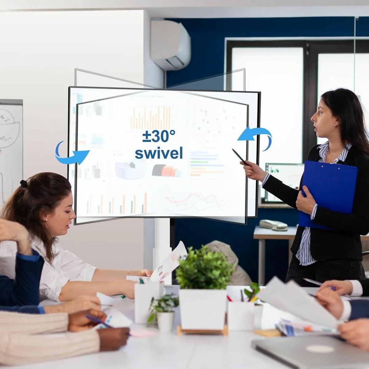 White TV Stand on Wheels with Wood Base for 32-70 - Image 4