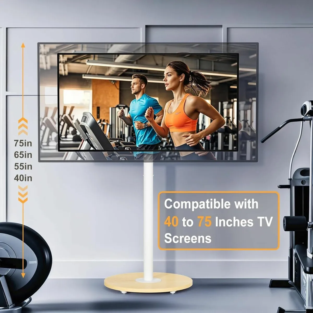 White Floor TV Stand with Wheels Adjustable - Image 3