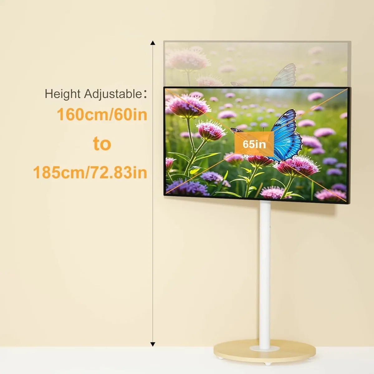 White Floor TV Stand with Wheels Adjustable - Image 4