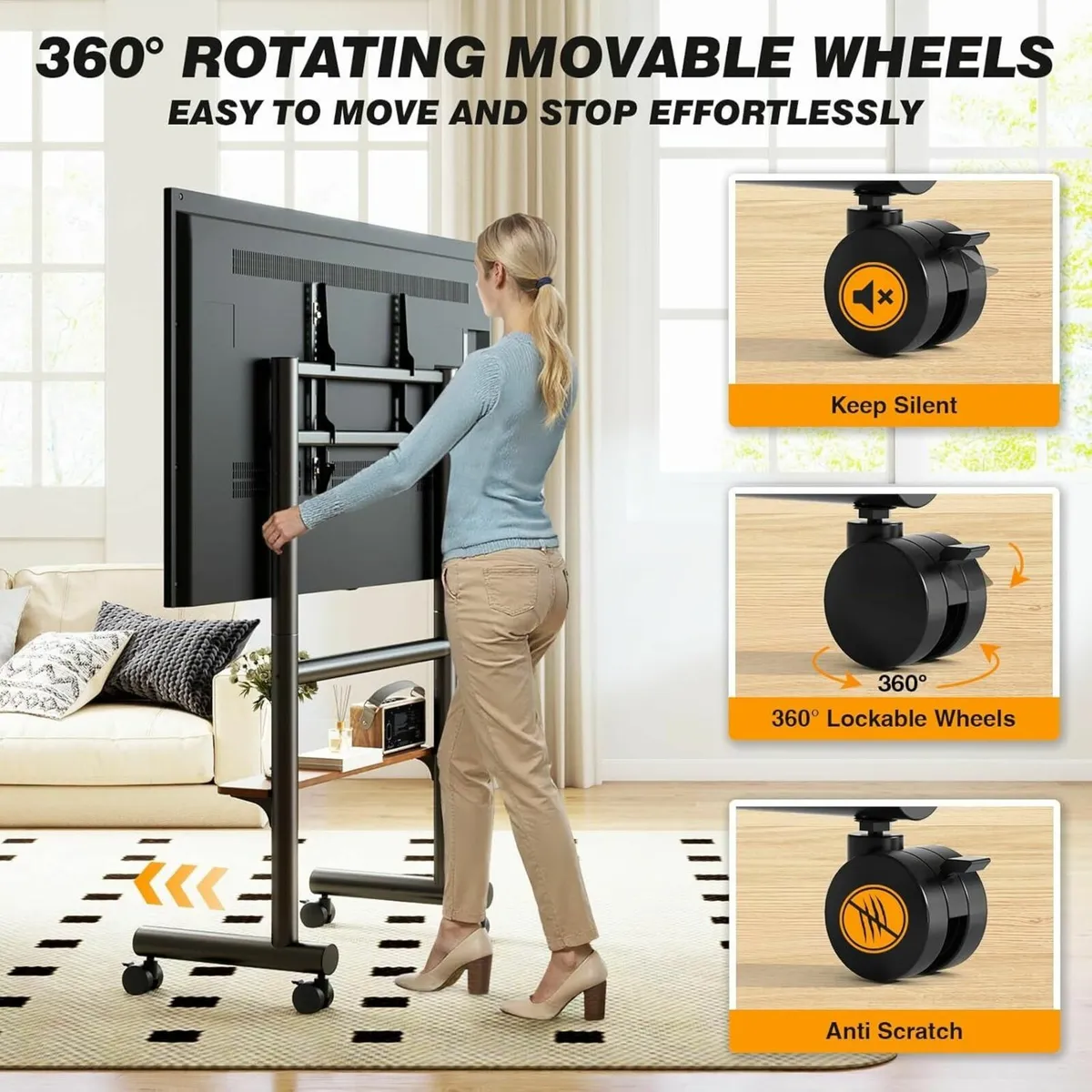 Mobile TV Stand with Wheels for 40-85 Inch TVs - Image 3