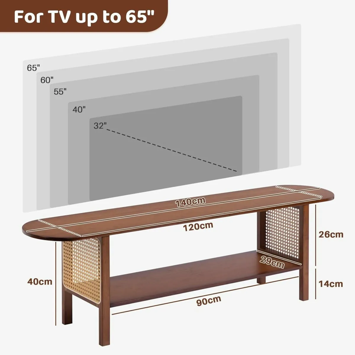 TV Table Low Bench 140cm Small Cabinet with - Image 3