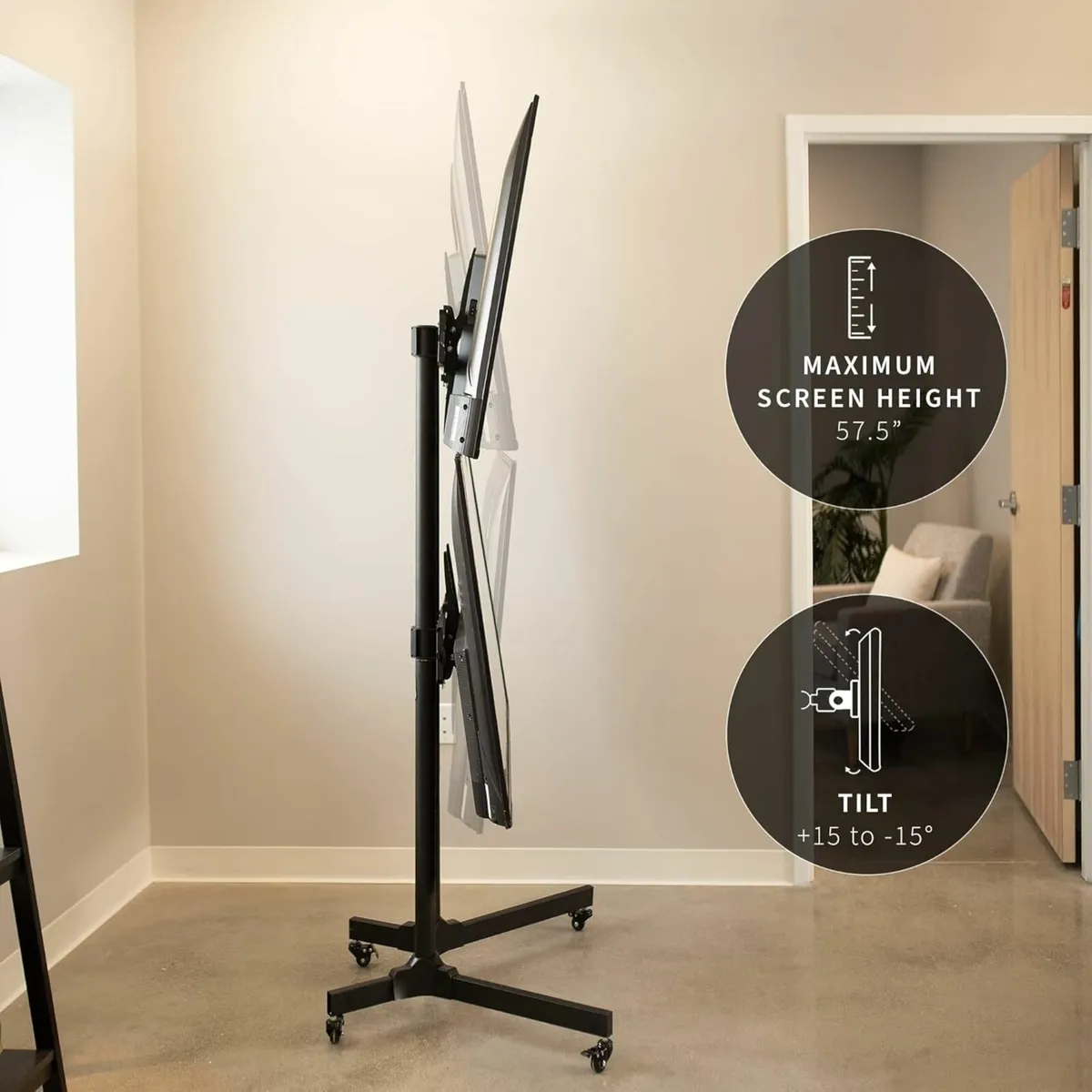 Mobile TV Cart for 32 to 65 inch Dual Screens up - Image 3