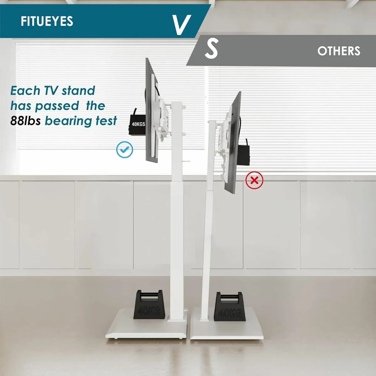 White TV Floor Stand with Iron Base for 27-65 - Image 4