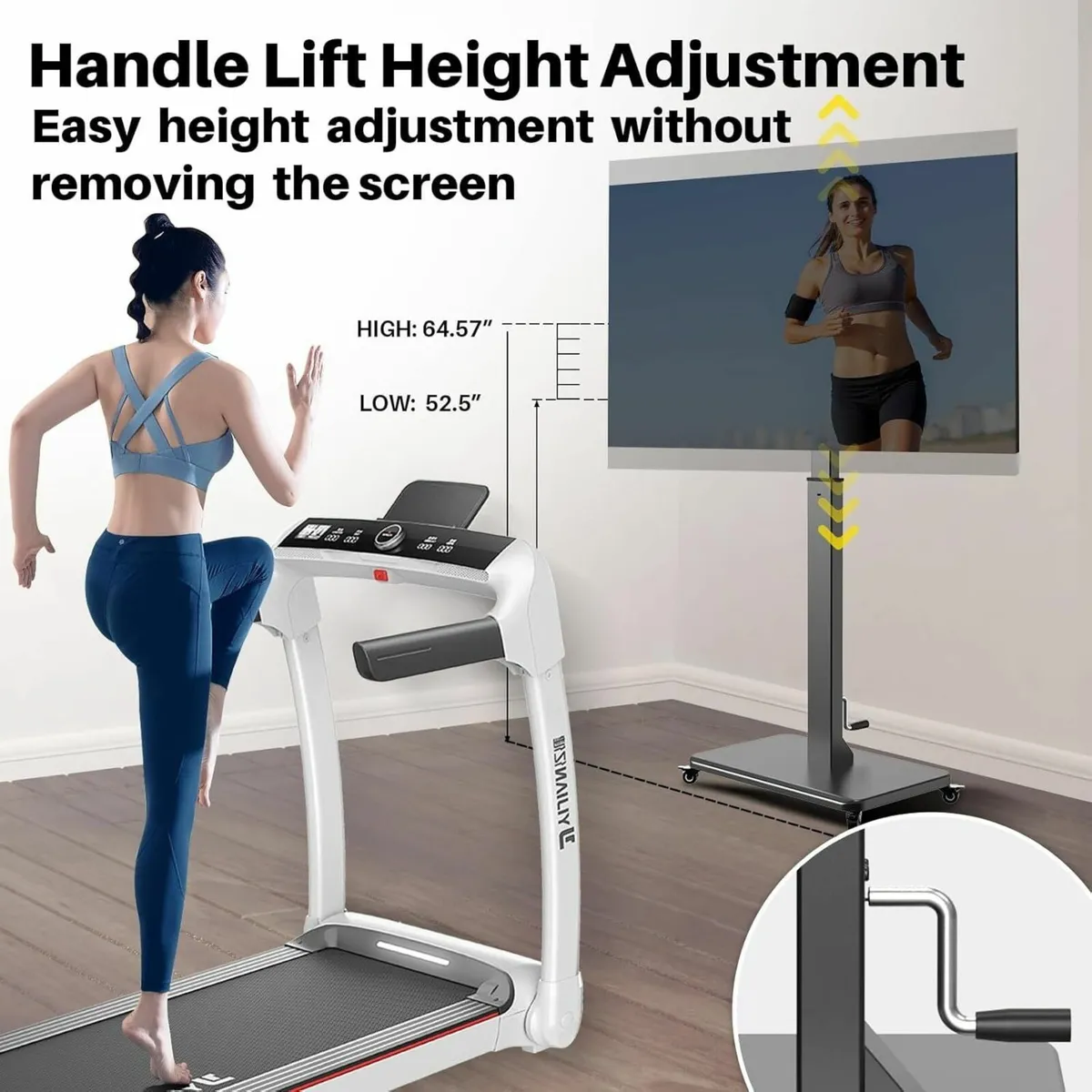 Rolling TV Stand with Hand Crank Lift Mobile Cart - Image 2