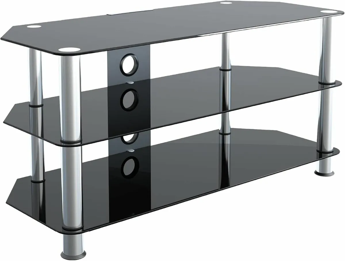 Glass TV Stand – Black Unit 100cm Wide with - Image 1