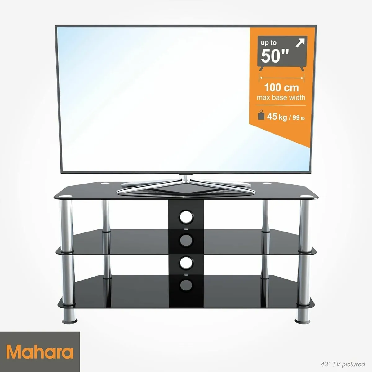 Glass TV Stand – Black Unit 100cm Wide with - Image 4