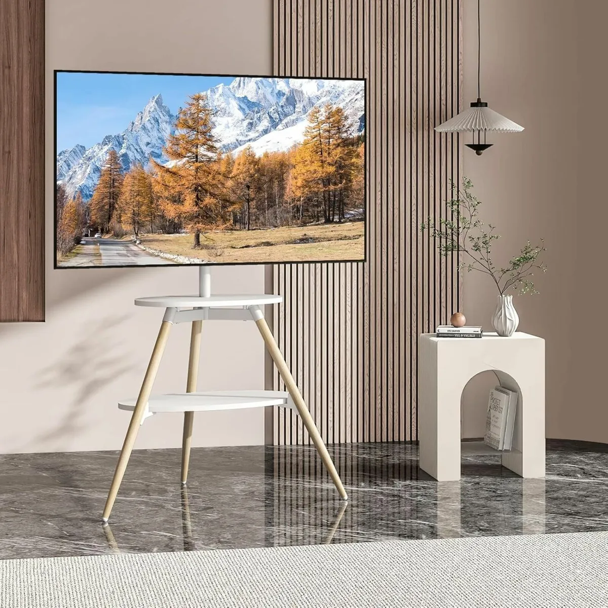 Tripod Easel TV Stand with 2 Shelves Swivel and - Image 2