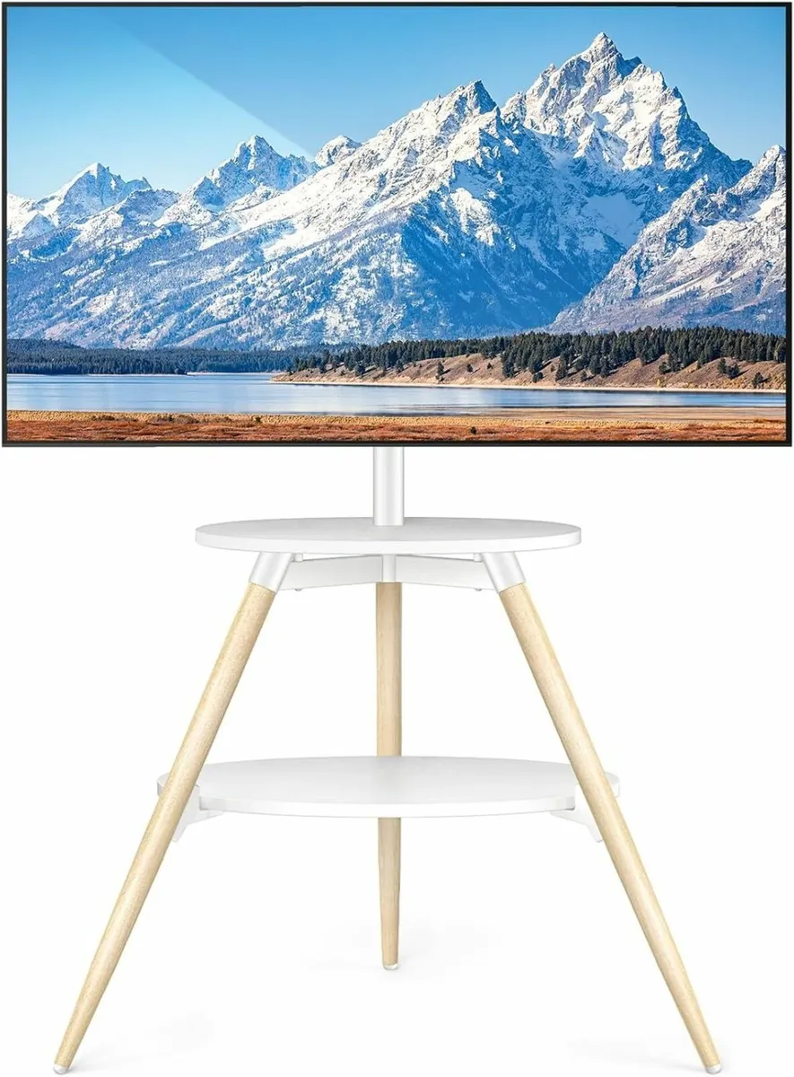 Tripod Easel TV Stand with 2 Shelves Swivel and - Image 1