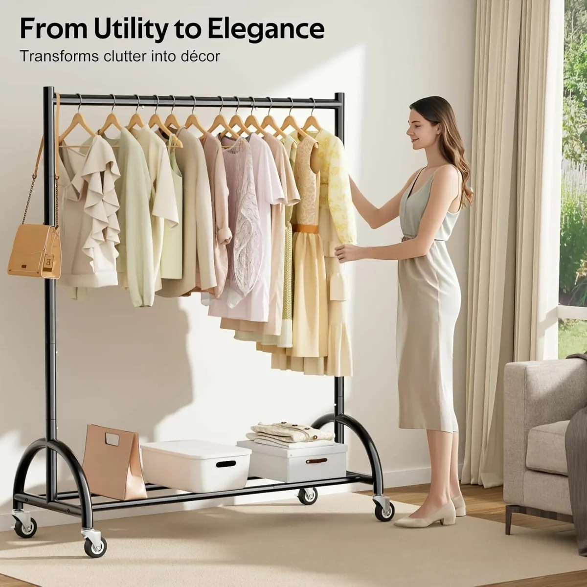 Heavy Duty Clothes Rail on Wheels for Bedroom - Image 4