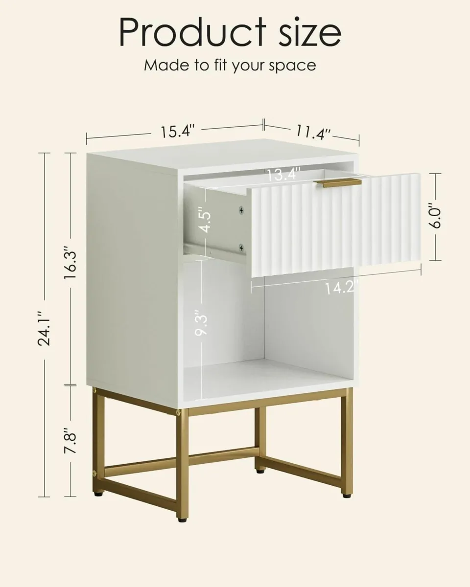 Bedside Table with Drawer 15.7 Wide Side and - Image 2