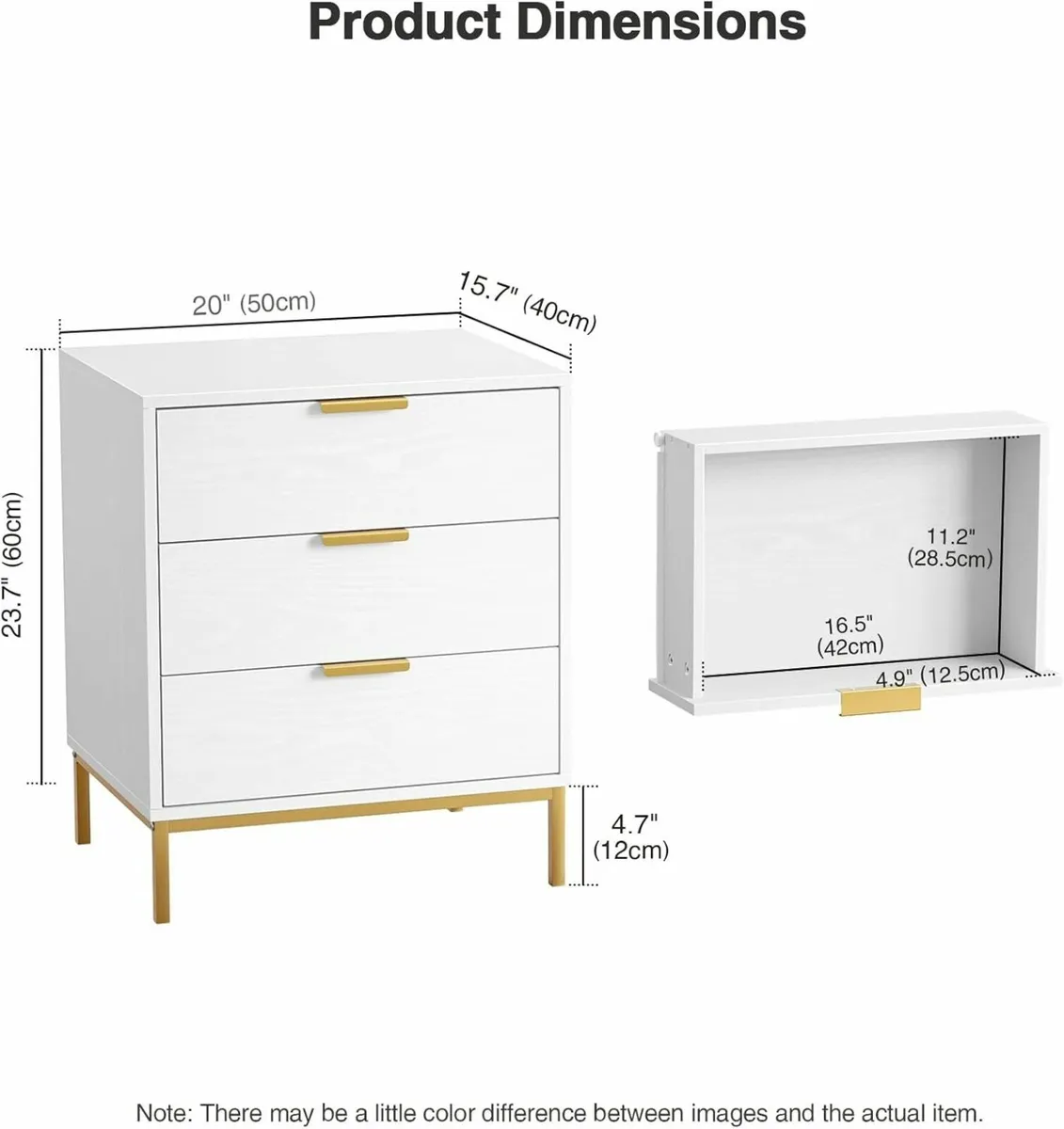 Bedside Table with 3 Drawers White Nigntstand for - Image 2