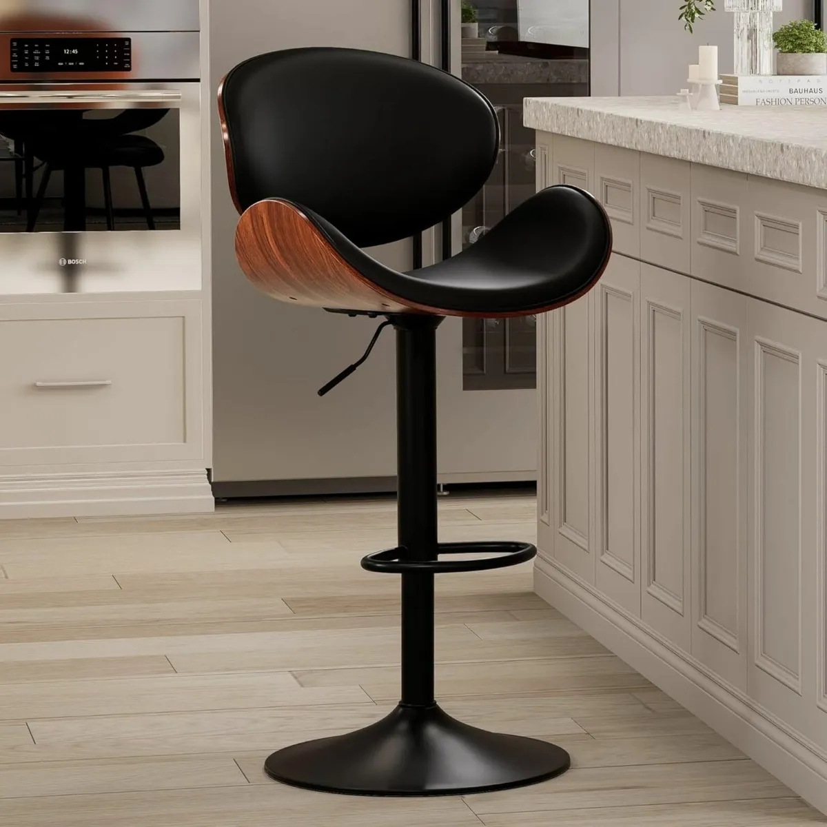 Bar Stools Wooden Breakfast Stool with Back PU - Image 1