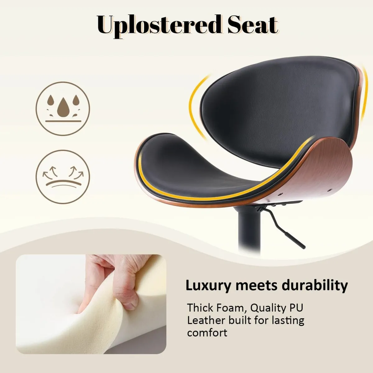 Bar Stools Wooden Breakfast Stool with Back PU - Image 3