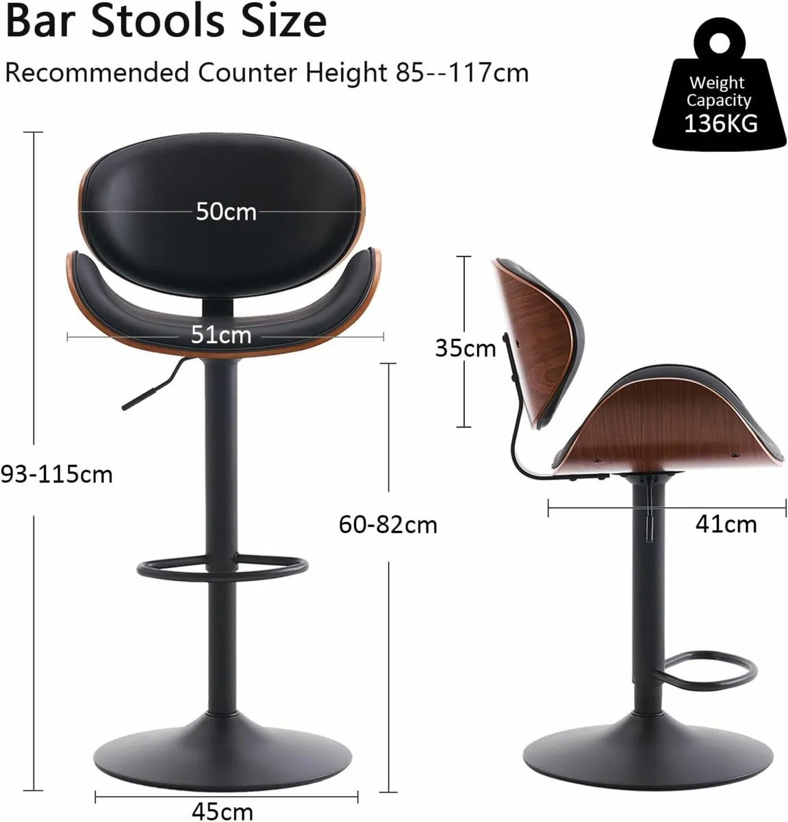 Bar Stools Wooden Breakfast Stool with Back PU - Image 2