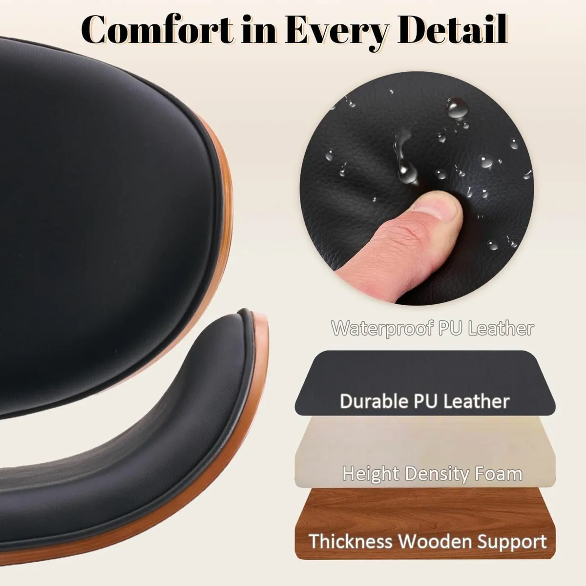 Bar Stools Wooden Breakfast Stool with Back PU - Image 4