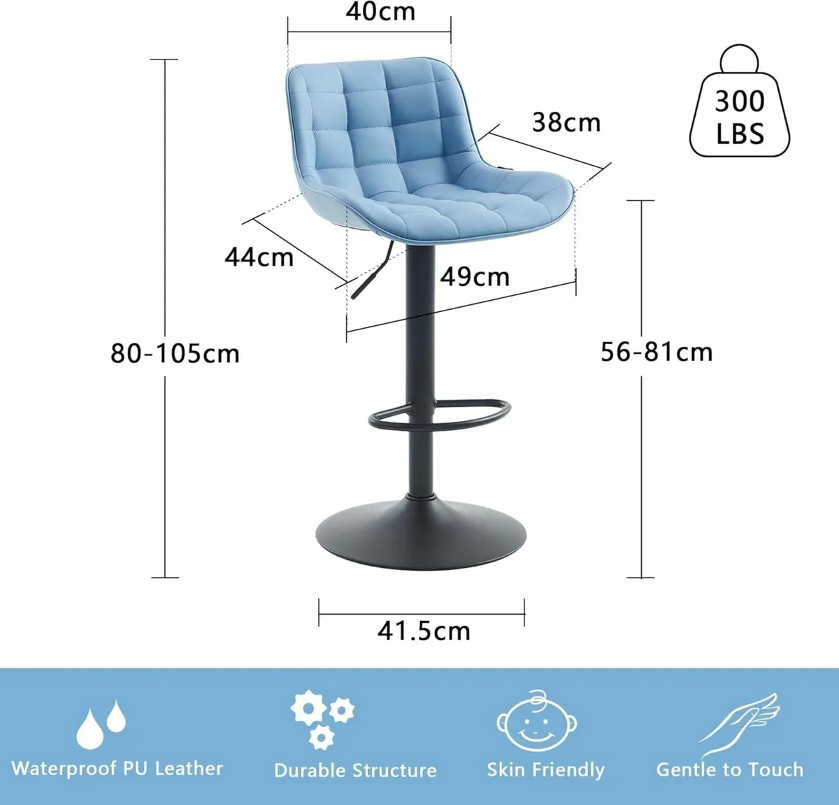 Modern Bar Stools Set of 2 PU Leather Height - Image 2