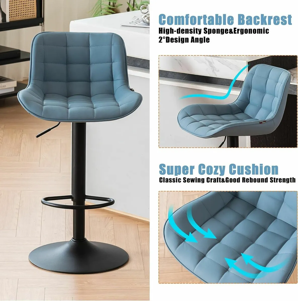 Modern Bar Stools Set of 2 PU Leather Height - Image 3