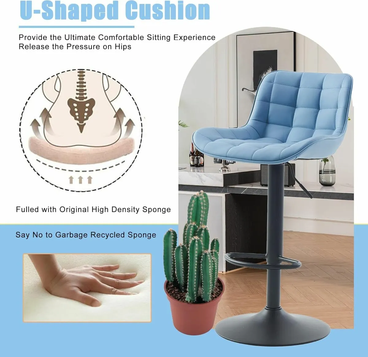 Modern Bar Stools Set of 2 PU Leather Height - Image 4