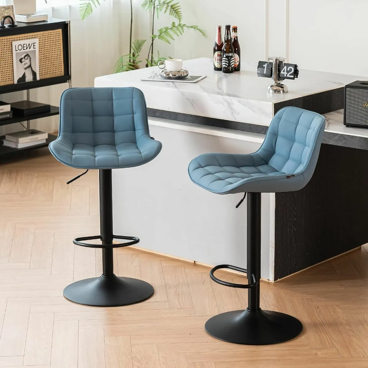 Modern Bar Stools Set of 2 PU Leather Height - Image 1