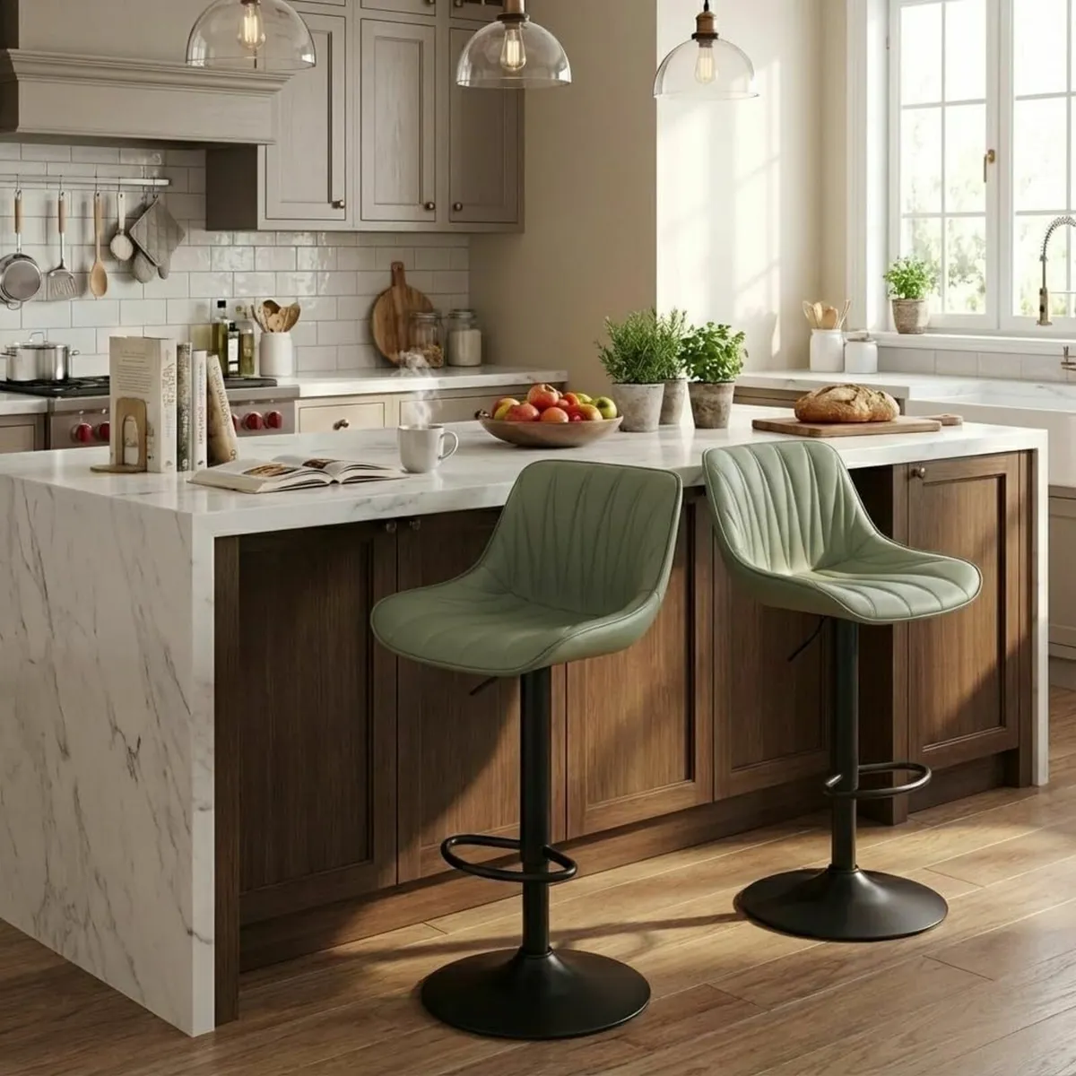 Bar Stools Set of 2 Swivel Tall Barstools with - Image 1