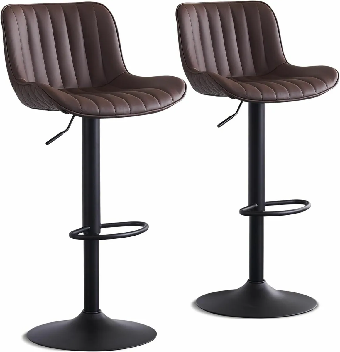 Bar Stools Set of 2 Brown PU Leather Upholstered - Image 3