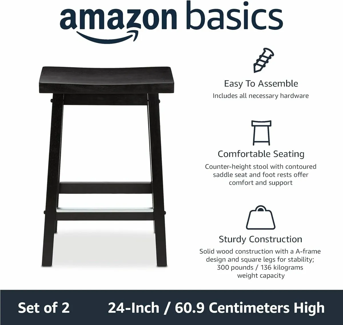 Set of 2 Solid Wood Kitchen Counter Short Bar - Image 3