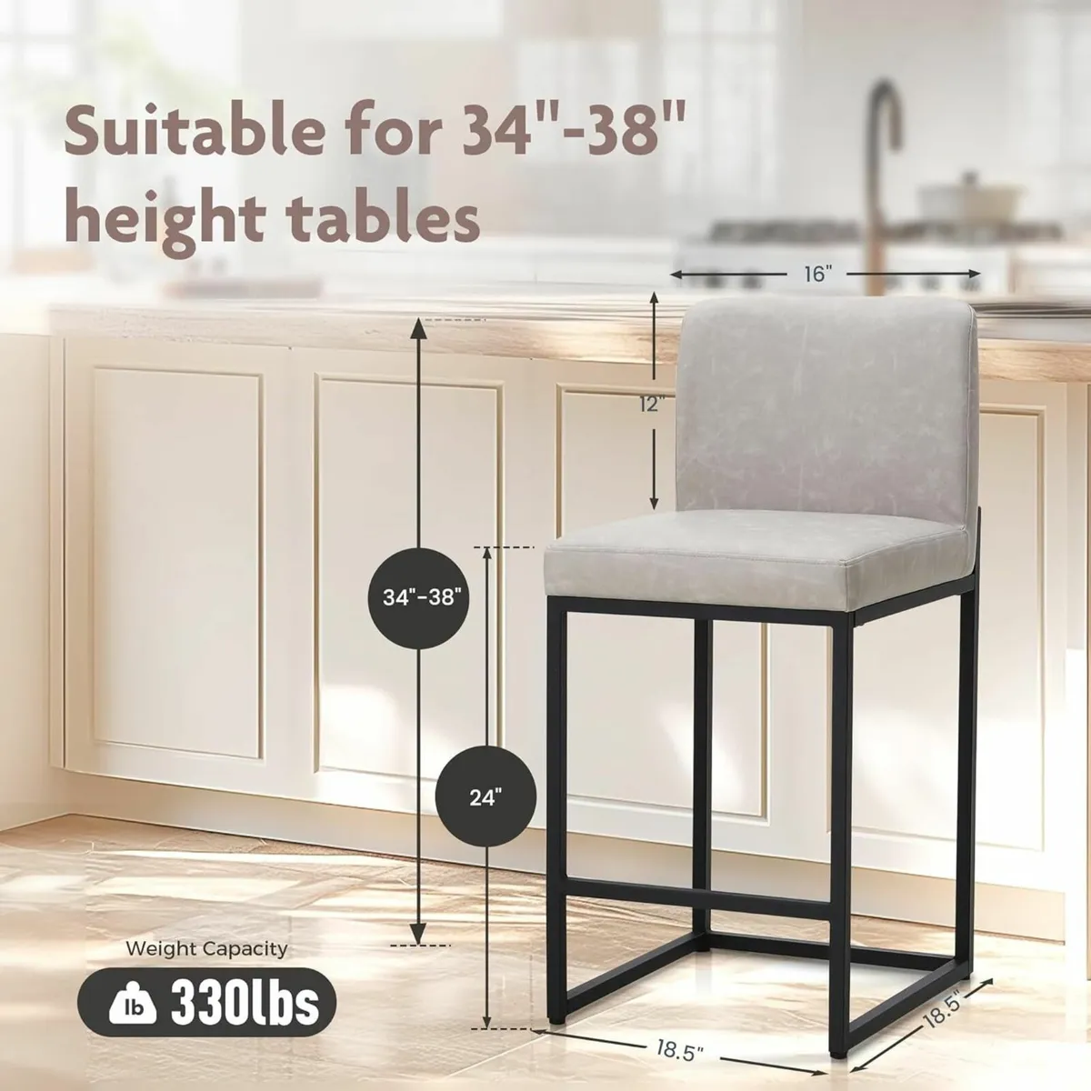 24 Bar Stools Set of 2 Breakfast Chair Pu - Image 2