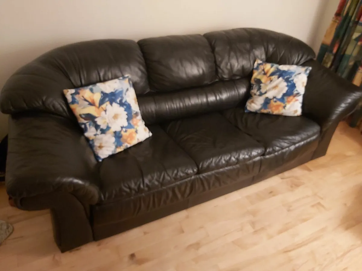 Sofa, black leather - Image 4