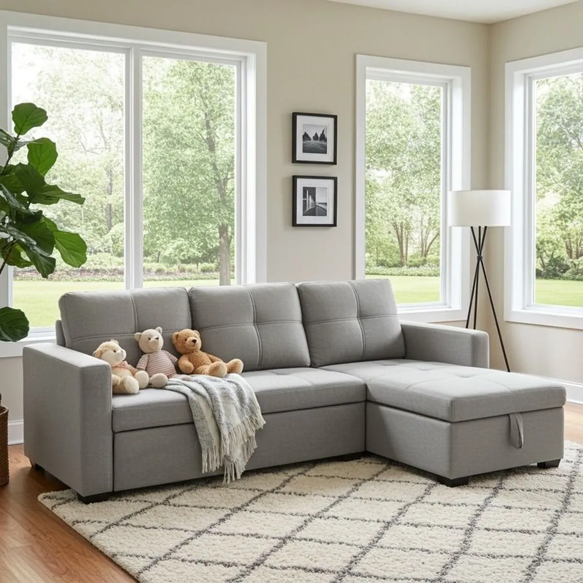 Silver Grey Corner Sofa Bed Storage - Image 2