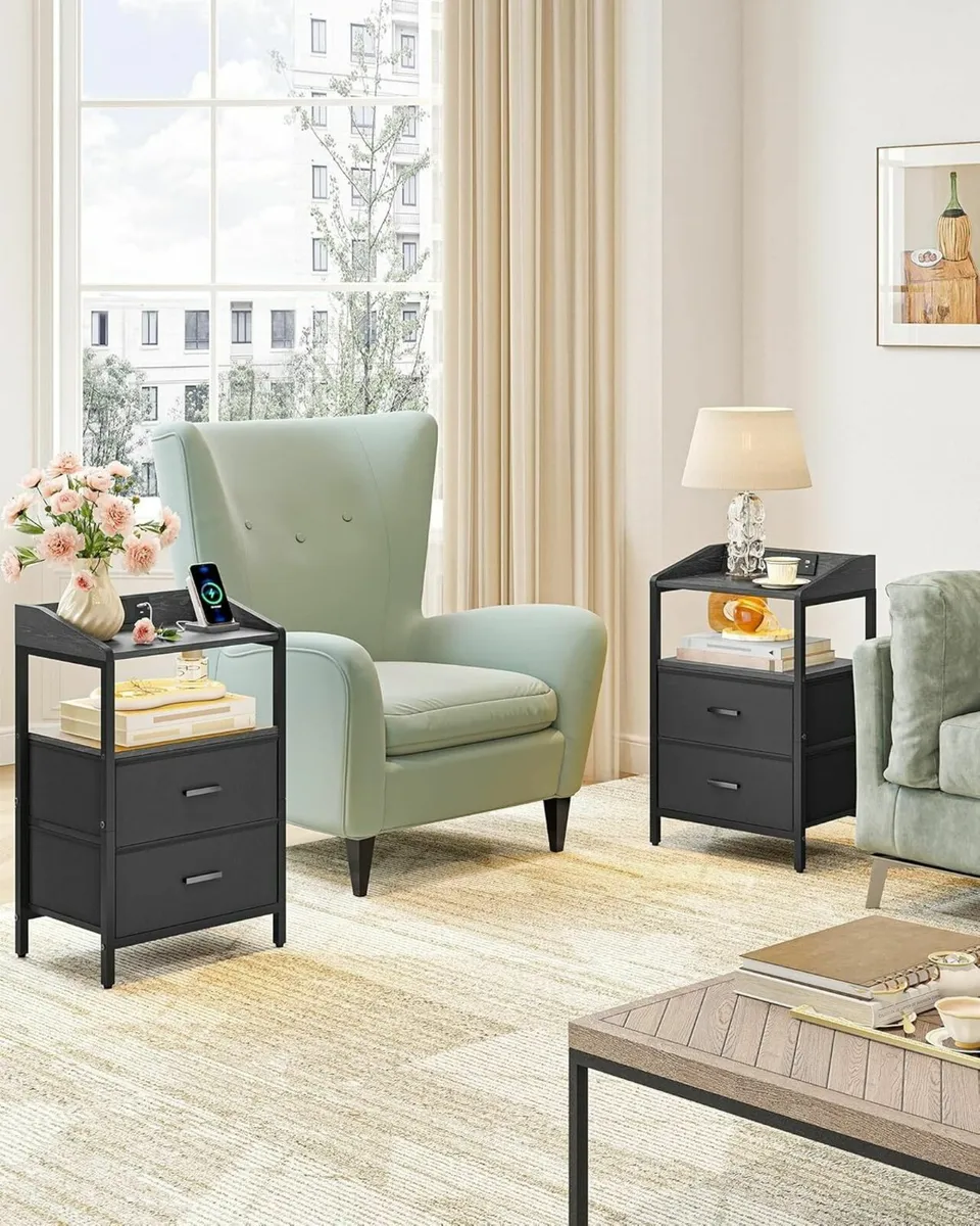 Bedside Tables Set of 2 with LED Lights and - Image 2