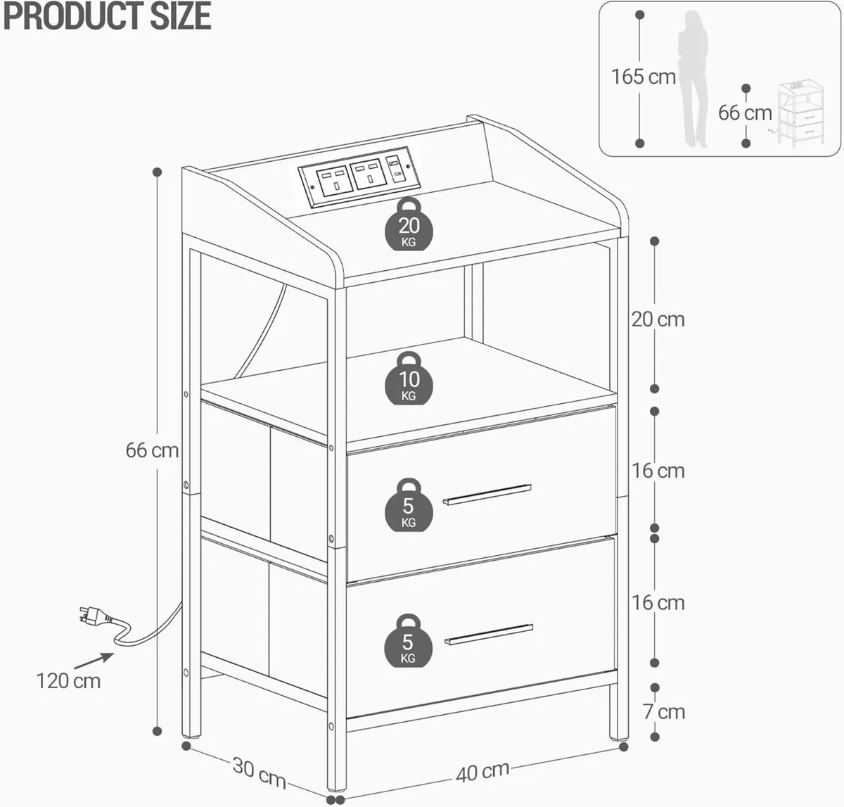 Bedside Tables Set of 2 with LED Lights and - Image 3