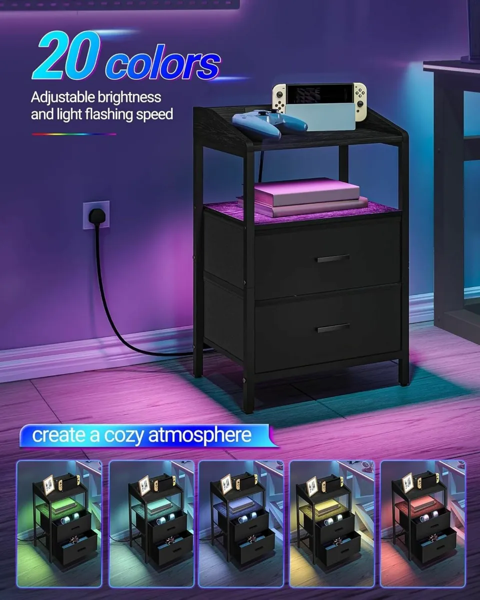 Bedside Tables Set of 2 with LED Lights and - Image 4