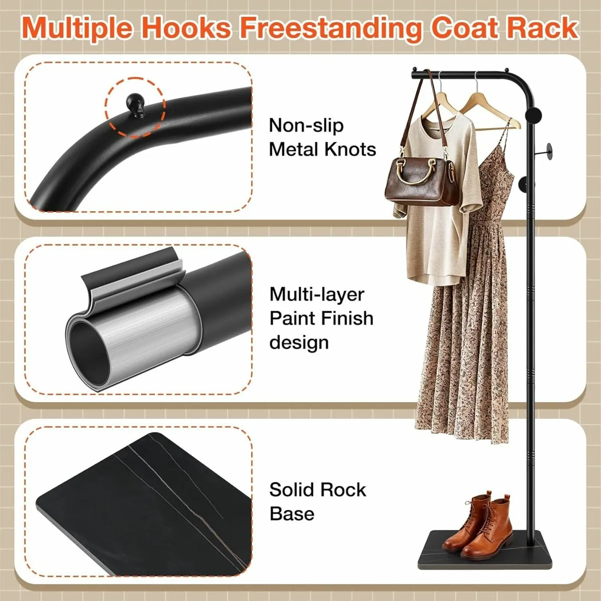 Metal Coat Stand 180cm L- shape Freestanding Rack - Image 4