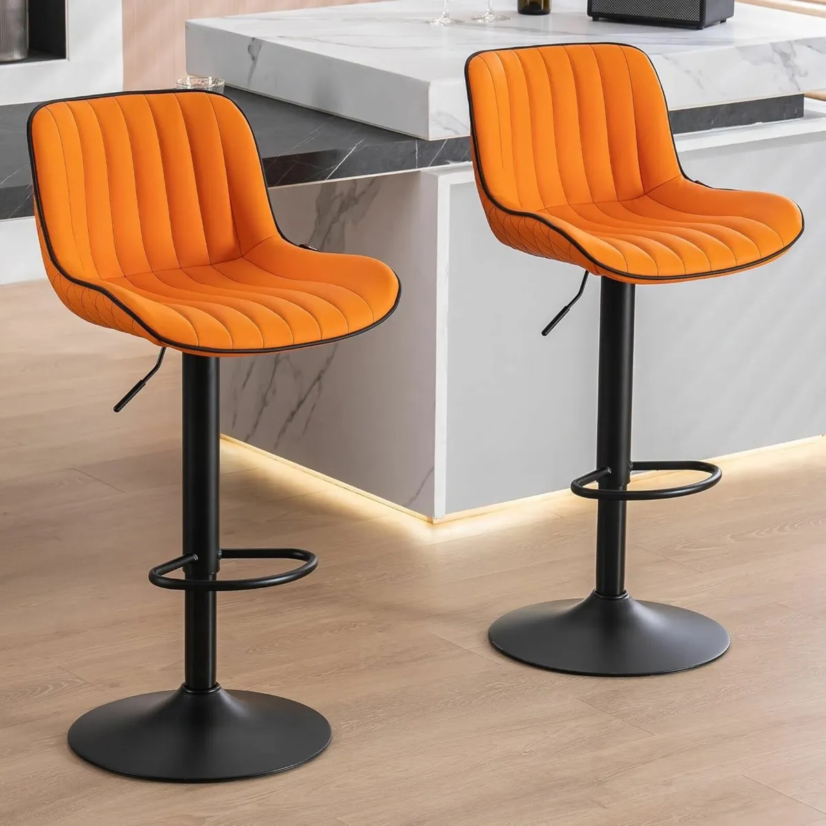 Orange Bar Stools Modern Design PU Leather Seat - Image 1