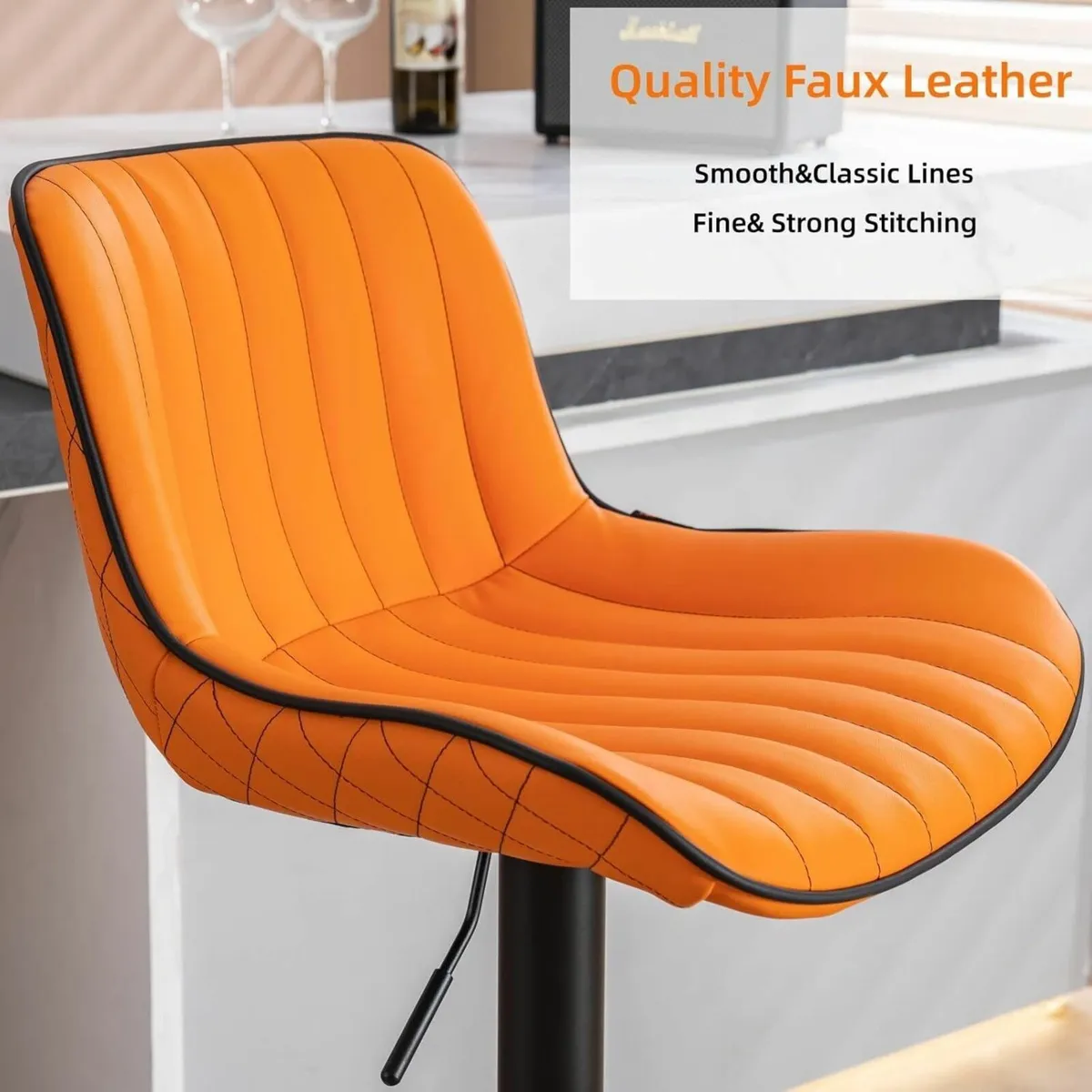 Orange Bar Stools Modern Design PU Leather Seat - Image 4