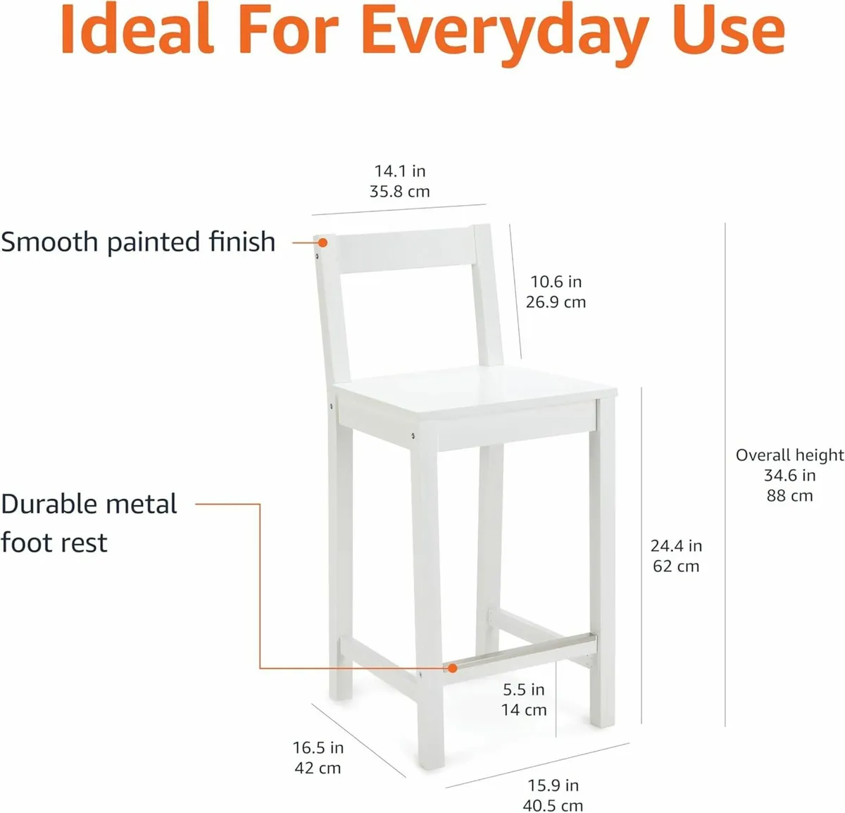 Single White Wood Kitchen Counter Stool with - Image 2