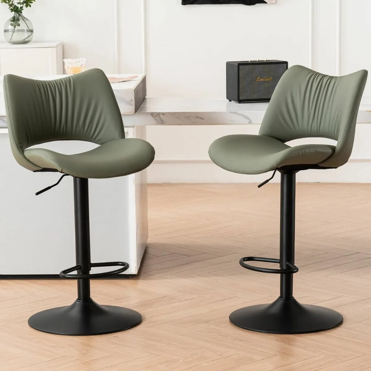 Bar Stools Set of 2 Adjustable Swivel Barstools - Image 1
