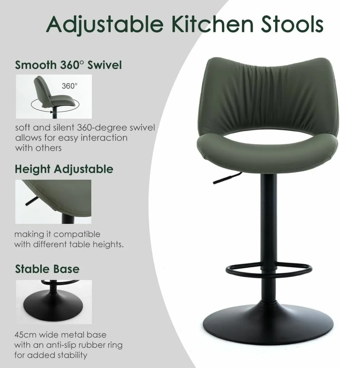 Bar Stools Set of 2 Adjustable Swivel Barstools - Image 3