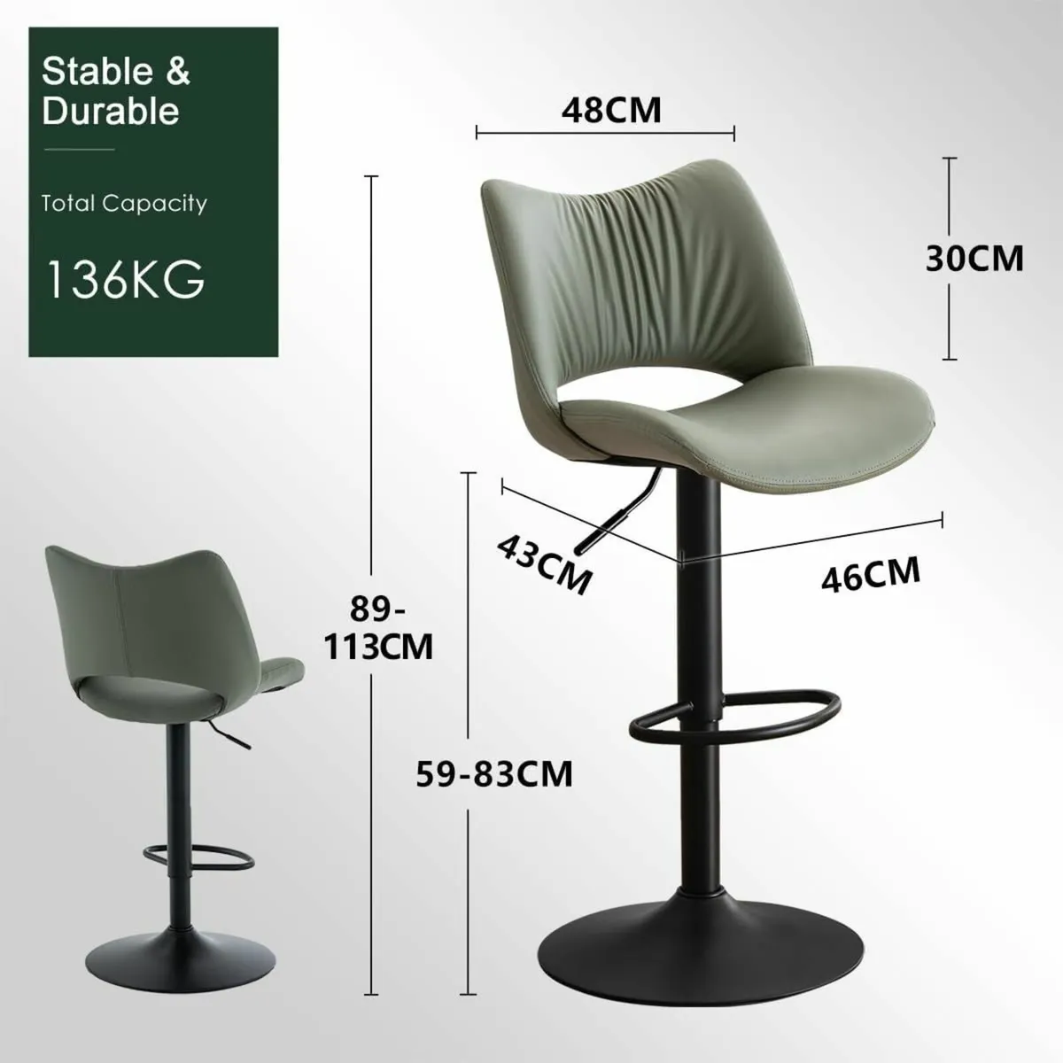 Bar Stools Set of 2 Adjustable Swivel Barstools - Image 2