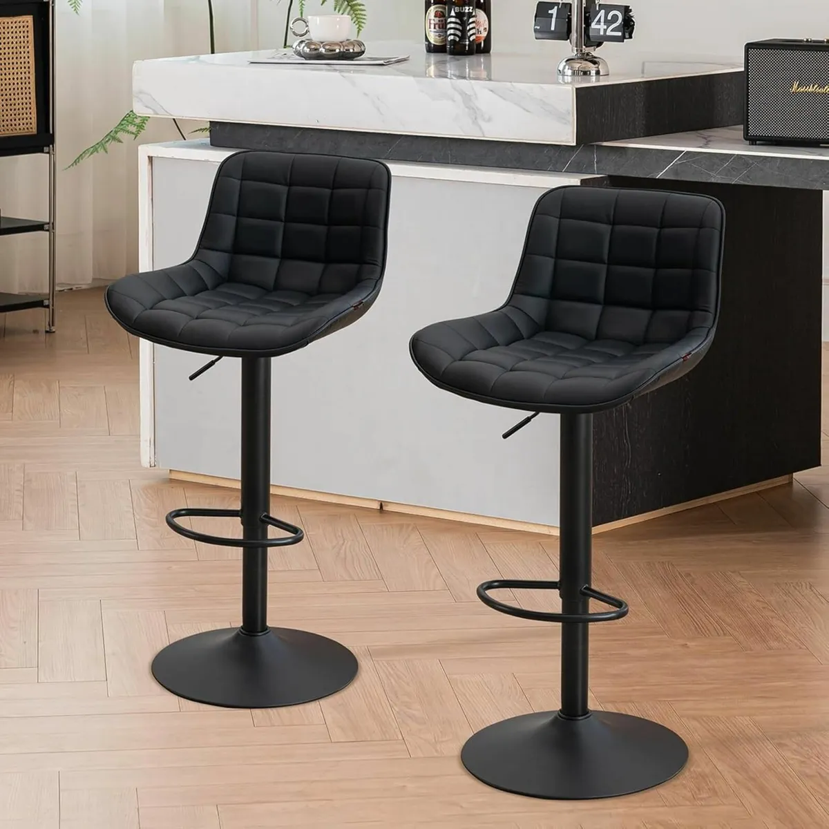 Modern Bar Stools Set of 2 PU Leather Height - Image 1