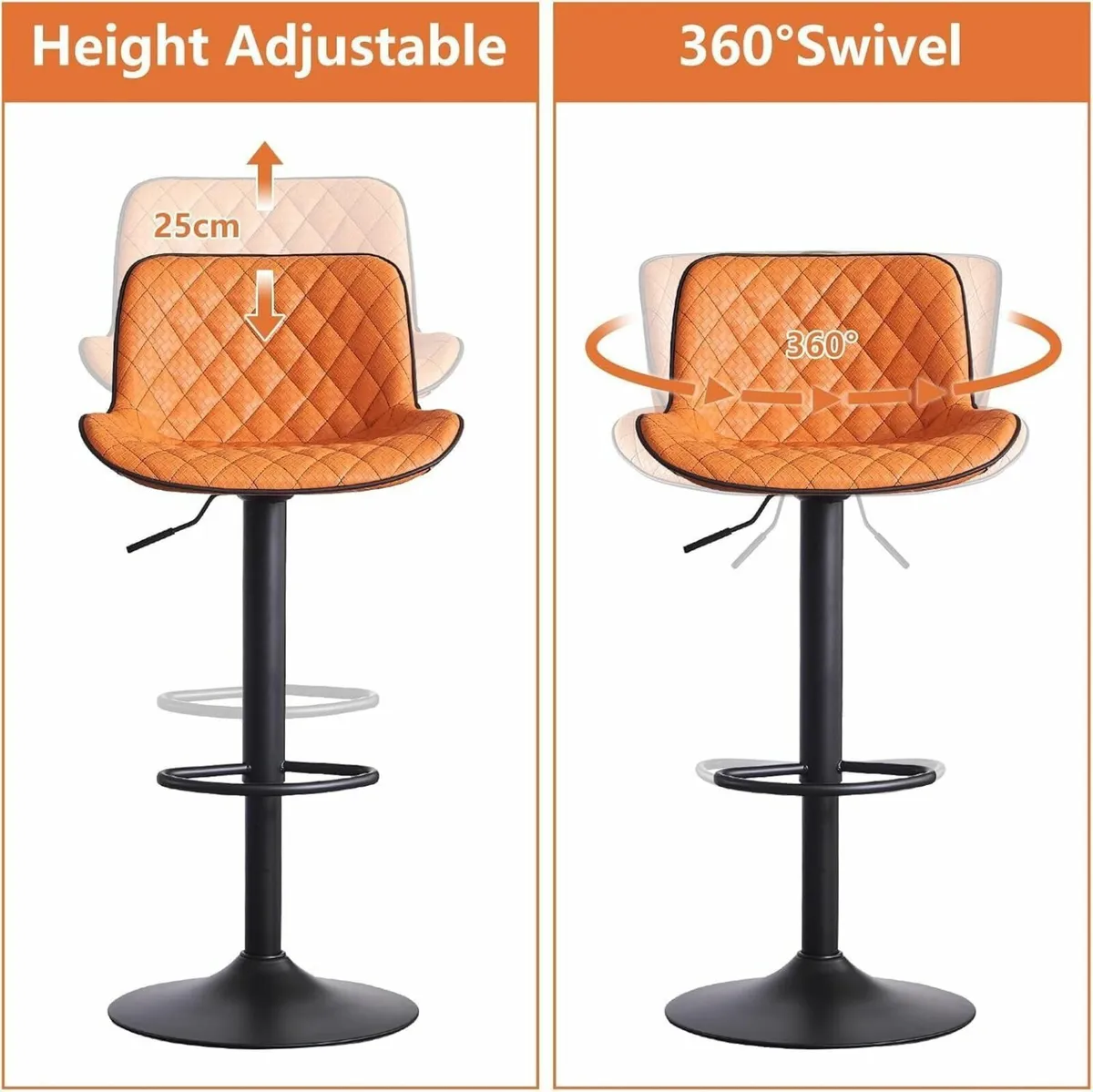 Woven Bar stools Set of 2 Orange PU Leather - Image 3