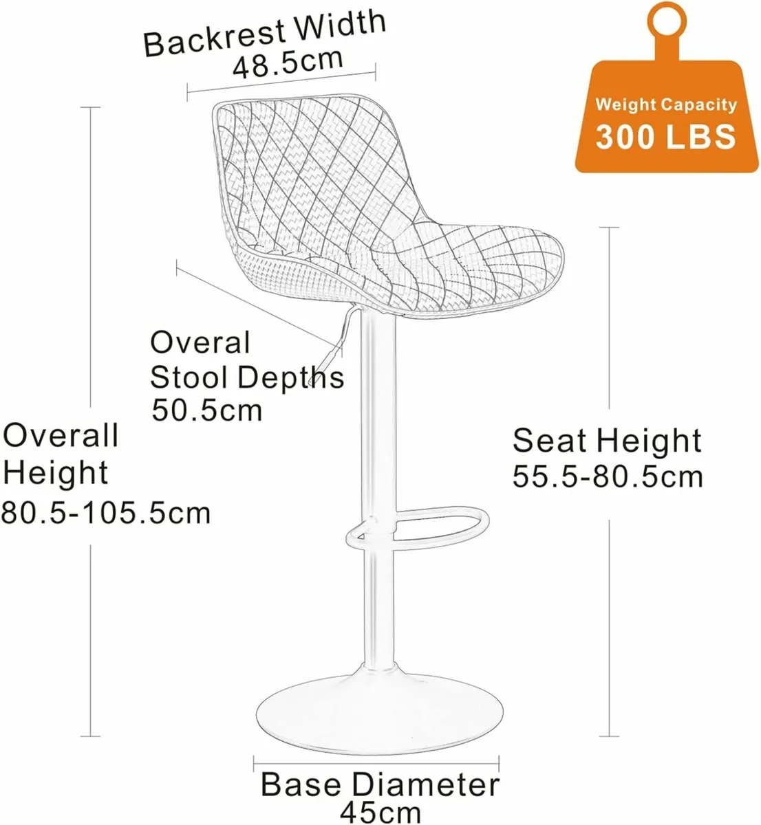 Woven Bar stools Set of 2 Orange PU Leather - Image 2