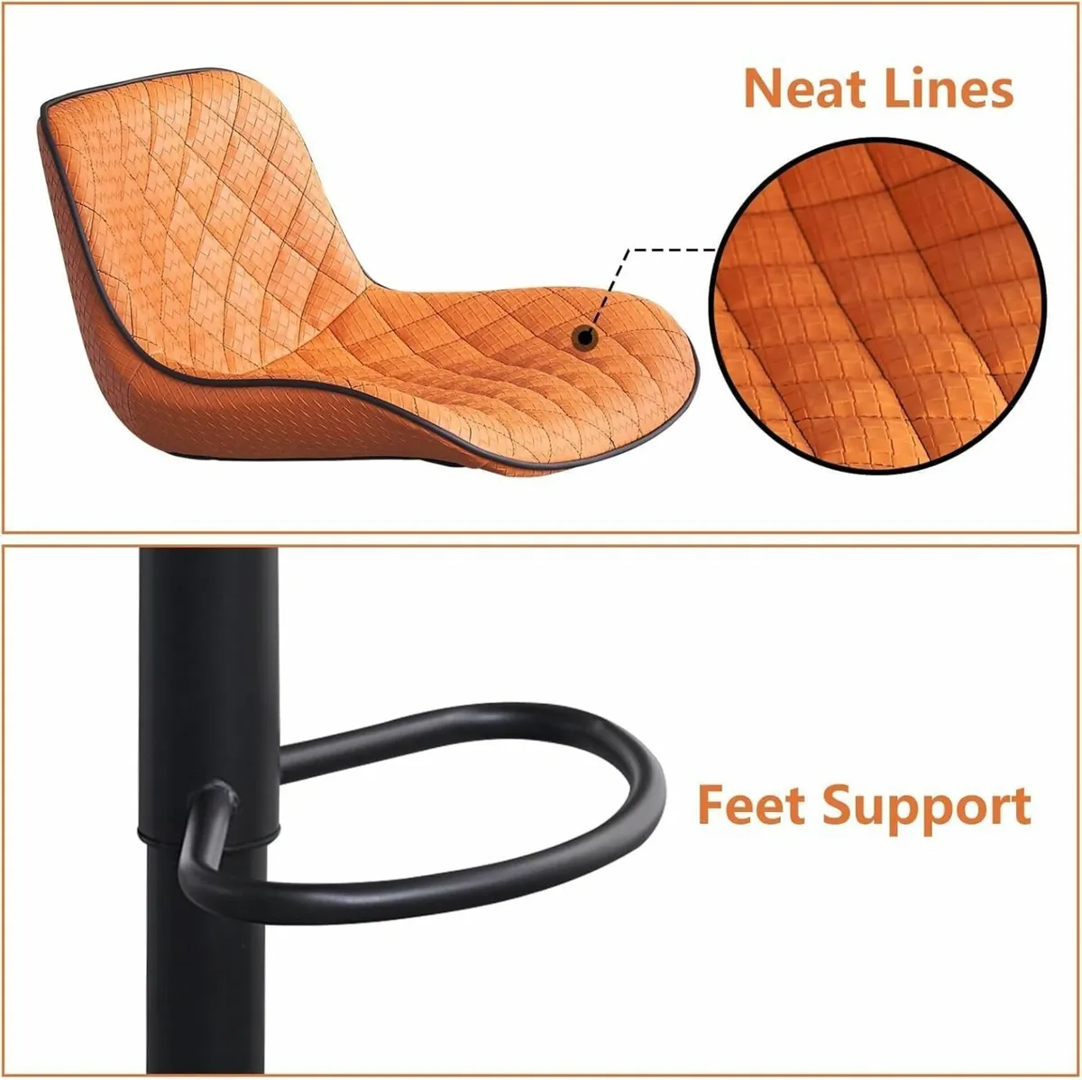 Woven Bar stools Set of 2 Orange PU Leather - Image 4