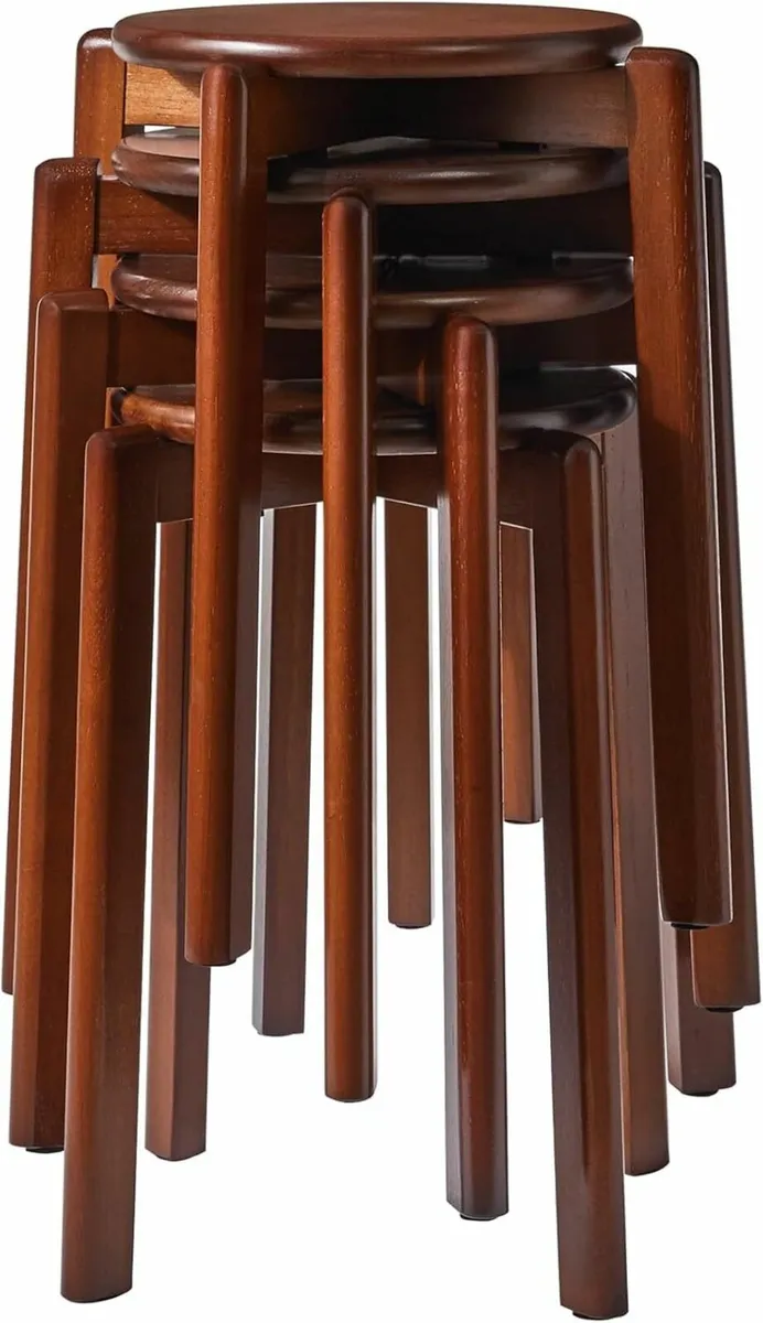 4pcs Solid Stackable Wood Round Stool Shoes - Image 1