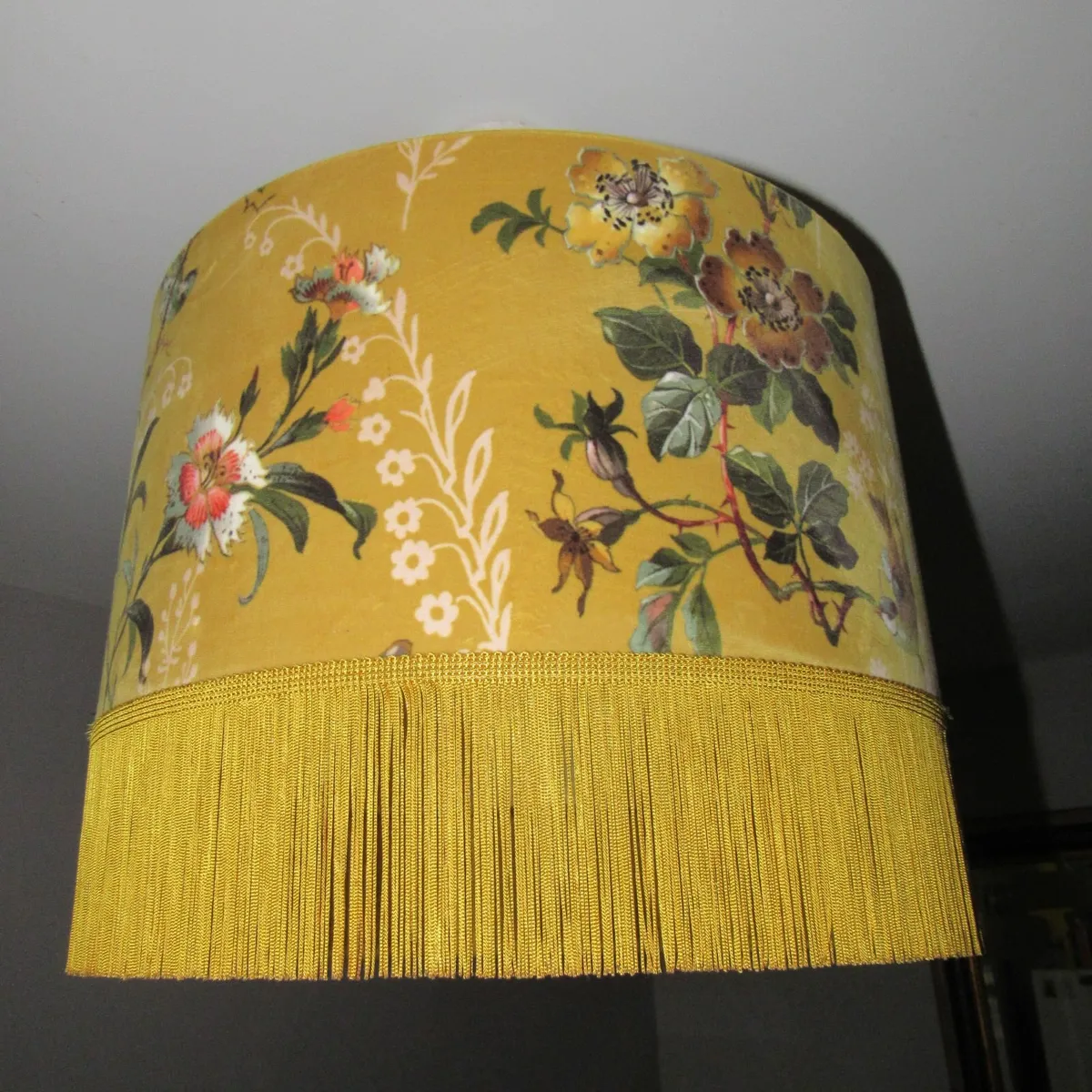 Decorative hanging lampshade with floral fabric - Image 1