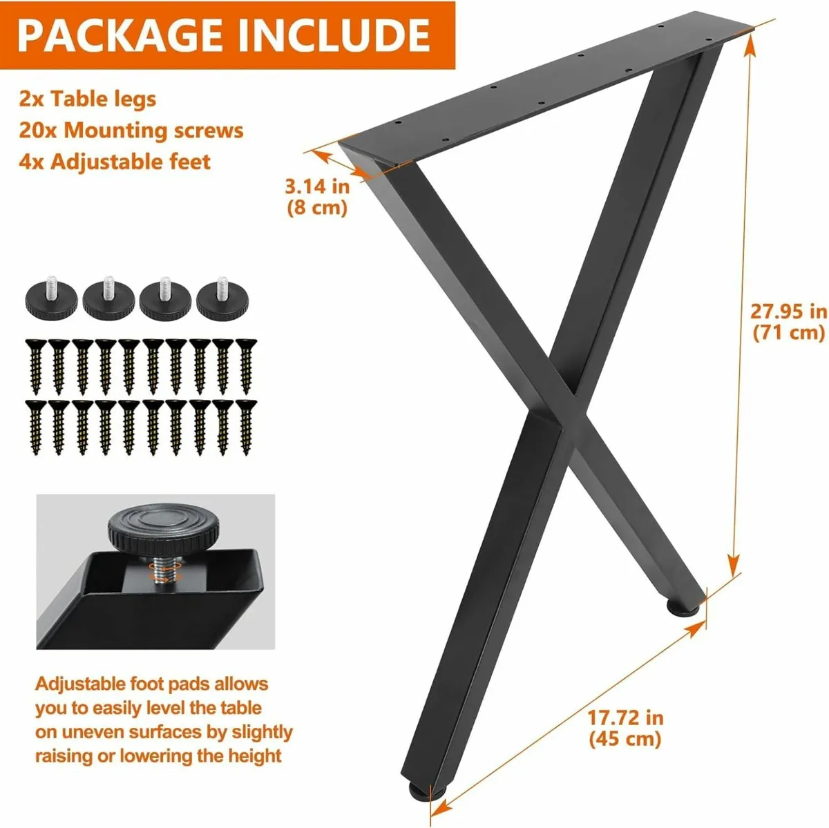 Heavy Duty Metal Table Legs Set of 2 Industrial - Image 4